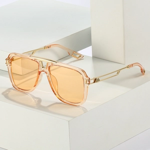 Lunettes de soleil aviateur carrées rétro avec double pont doré et branches géométriques