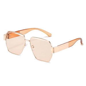 Chic square metal sunglasses with rimless brown lenses and golden geometric frame