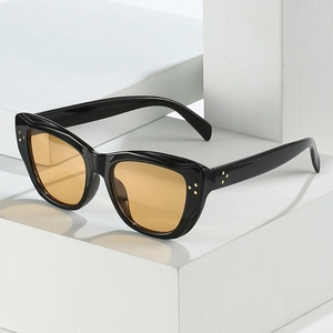 Retro oversized cat-eye sunglasses with thick black frames and stylish orange lenses