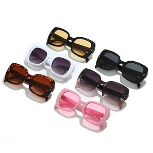 Set of six colorful oversized square sunglasses with stylish metal rivet details on frames