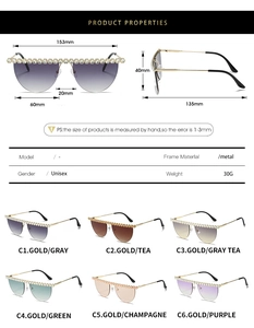 Spécifications de taille pour lunettes de soleil demi-cerclées avec strass et dégradés