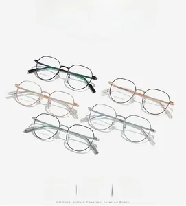 Detailed top view of ultralight polygonal metal eyewear frames in five assorted colors