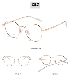 Detailed views of rose gold polygonal metal glasses frames with adjustable nose pads