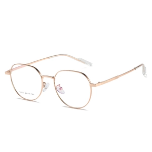 Retro rose gold metal round frame glasses with blue light blocking lenses and slim temples
