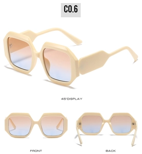 Multiple views of polygon square sunglasses with cream frame and gradient lenses