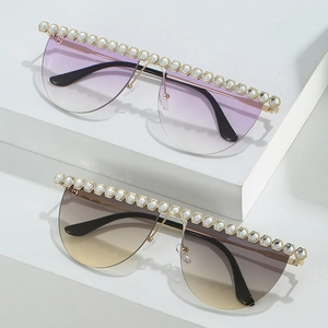 Lunettes de soleil sans monture à dessus plat avec cristaux et verres dégradés