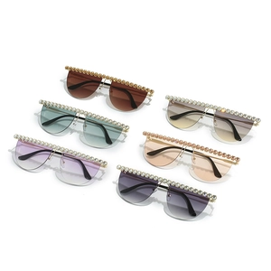 Lunettes de soleil sans monture avec strass pour femmes en six couleurs éclatantes