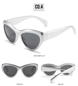 Vue sous trois angles de lunettes de soleil de sport steampunk argentées à monture large