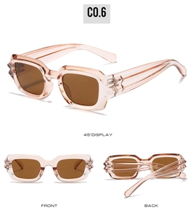 Detailed view of cyberpunk square frame sunglasses with ripple temples in pink