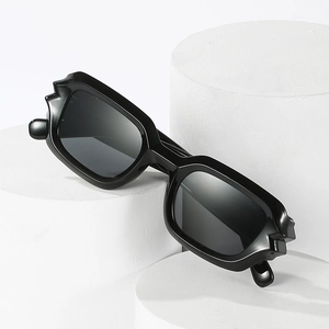 Cyberpunk square black sunglasses with thick geometric frames and polarized lenses