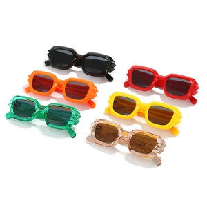 Set of six colorful cyberpunk rectangle sunglasses with stylish wavy temples and thick frames
