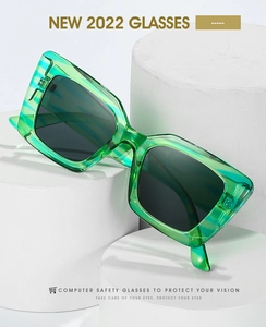 Detail of green tortoiseshell pattern on square oversized acetate frame sunglasses