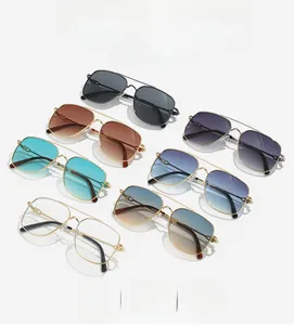 Collection of seven square metal frame sunglasses in various gradient lens colors