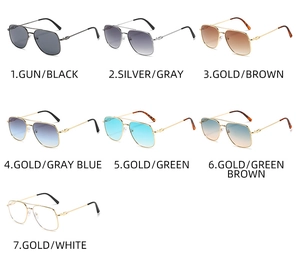 Close-up of metal aviator sunglasses available in seven assorted frame and lens colors