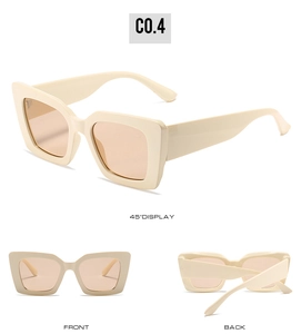 Multi-angle view of vintage square cream sunglasses with light brown lenses in detail
