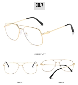 Detailed views of double bridge metal aviator sunglasses with gold frame and non-slip tips