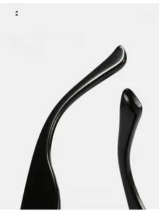 Detail of curved black glossy sunglass arms designed for ergonomic comfort and a secure fit