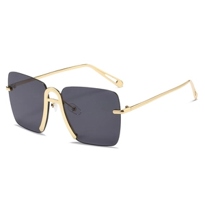 Women Oversized Rimless Sunglasses Metal Frame UV400 Protection Gradient Lens Vintage Square Eyewear