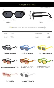 Detailed size chart for UV400 polygon sunglasses with specific frame dimensions