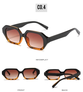 Front, back, and 45-degree angle views of tortoiseshell geometric oversized sunglasses