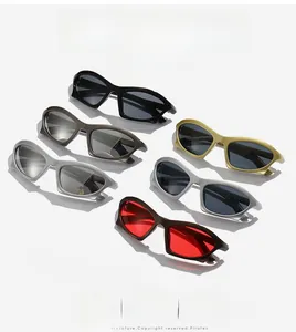 Matrix display of multi-colored retro geometric sunglasses with cat-eye sporty frame style