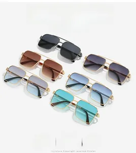 Detailed view of large polygon aviator sunglasses in six vibrant lens color variants
