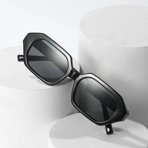 Chic black geometric oversized sunglasses with UV protection and thick hexagonal frames