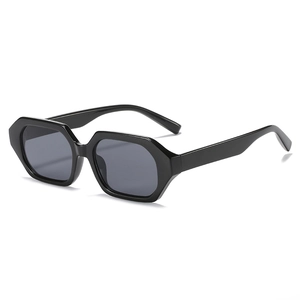 Chic black hexagonal polygon sunglasses with dark lenses for UV protection and summer fashion