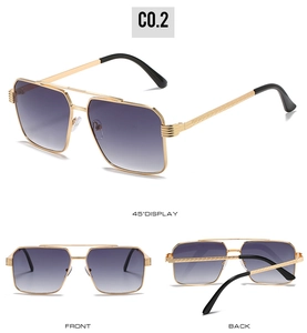 Multi-angle view of vintage double bridge gold metal pilot sunglasses with purple gradient lenses