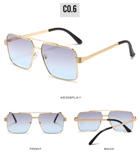 Classic double bridge metal sunglasses with blue purple gradient lenses and black tips