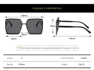 Tableau des tailles pour lunettes de soleil carrées avec dimensions de monture en métal