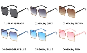 Détails de lunettes de soleil carrées en six couleurs dégradées avec montures en métal doré