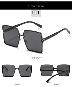 Vues détaillées des lunettes de soleil carrées avec verres gris et accents argentés
