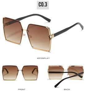 Vues multiples de lunettes de soleil carrées dorées avec verres dégradés marron