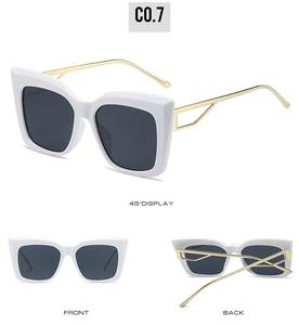 Detail view showing front, back and 45-degree angle of white cat eye Y2K sunglasses