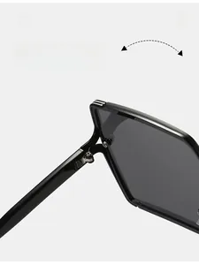 Détail de la charnière noire durable et marquage saisonnier sur les lunettes de soleil carrées