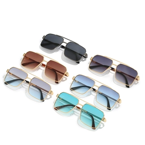 Retro metal double-bridge square sunglasses in multiple color options for men and women