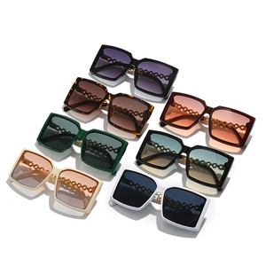 Chic oversized square sunglasses set with unique gold chain temple design in seven colors