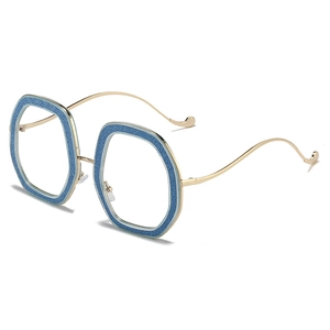 Women Oversized Hexagonal Optical Glasses Frame Anti Blue Light Glitter Metal Decorative Eyewear