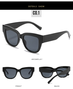 Vues détaillées des lunettes de soleil œil-de-chat noires avec verres UV sous divers angles