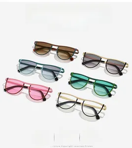 Collection of irregular geometric sunglasses in six colors with stylish metal bridge