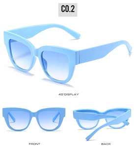 Vues détaillées de lunettes de soleil carrées bleu clair sous plusieurs angles