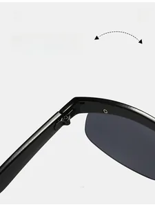 Detail shot of durable reinforced metal hinge on black semi-rimless sport sunglasses