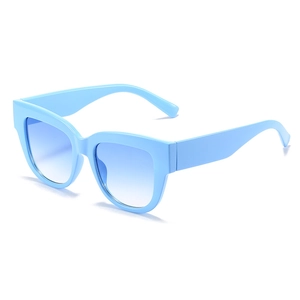 Lunettes de soleil œil de chat bleu clair avec verres dégradés, vue élégante à 45 degrés