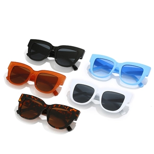 Lunettes de soleil œil-de-chat surdimensionnées en cinq couleurs sur fond blanc pur