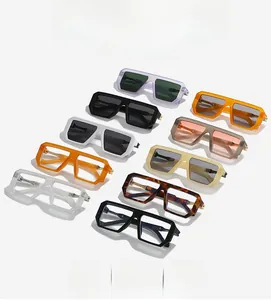 Array of oversized geometric square sunglasses in various colors with thick frames