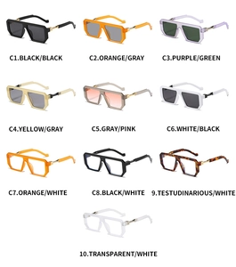 Selection of oversized square sunglasses in ten different frame and lens color options