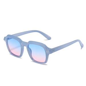 Oversized retro square sunglasses with light blue frame and blue-pink gradient lenses