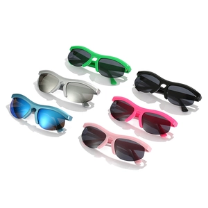 Set of six colorful semi-rimless sports sunglasses with reflective mirrored lenses