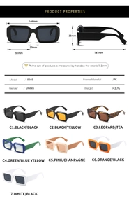 Spécifications de taille et options de couleur pour lunettes de soleil cyberpunk carrées